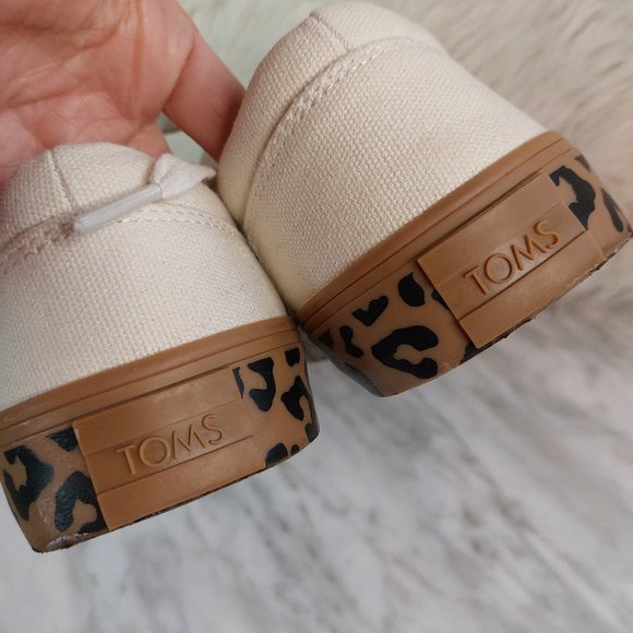 Toms Women's Cream Canvas Leopard Sole Trim Lace Up Running Shoes Sneaker Siz W9 - Picture 8 of 9